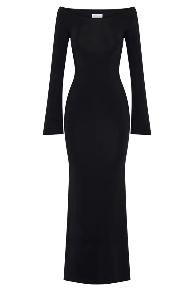 Women Meshki Dresses Millicent Slinky Long Sleeve Maxi Dress 8211 Black
