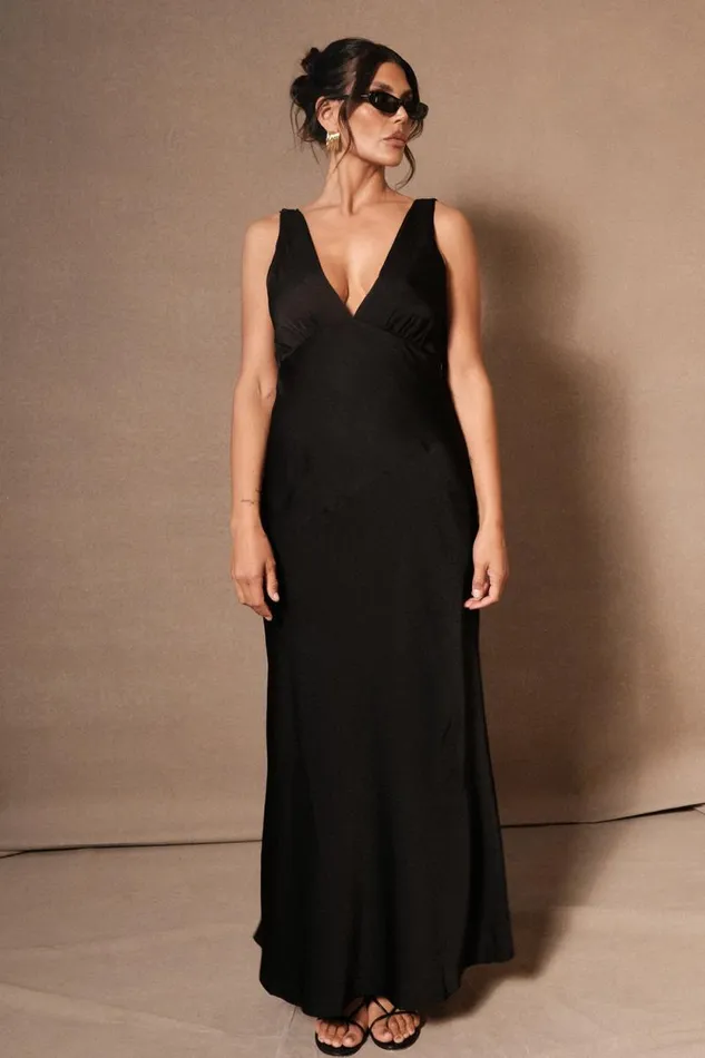 Women Meshki Dresses Nadia Maxi Satin Dress With Back Cowl 8211 Black Women Meshki Dresses Nadia Maxi Satin Dress With Back Cowl 8211 Black
