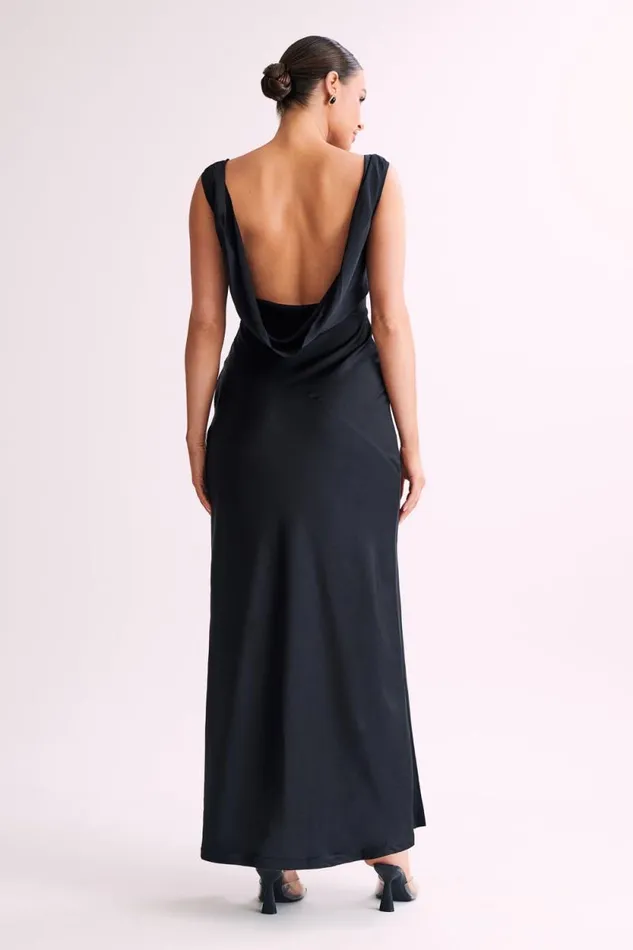 Women Meshki Dresses Nadia Maxi Satin Dress With Back Cowl 8211 Black Women Meshki Dresses Nadia Maxi Satin Dress With Back Cowl 8211 Black