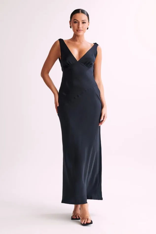 Women Meshki Dresses Nadia Maxi Satin Dress With Back Cowl 8211 Black Women Meshki Dresses Nadia Maxi Satin Dress With Back Cowl 8211 Black