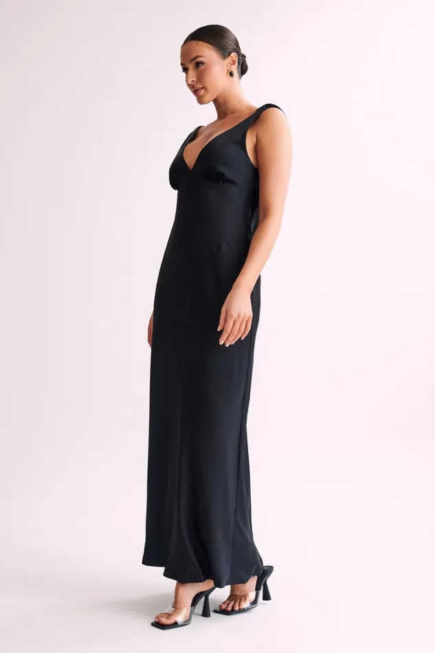 Women Meshki Dresses Nadia Maxi Satin Dress With Back Cowl 8211 Black Women Meshki Dresses Nadia Maxi Satin Dress With Back Cowl 8211 Black