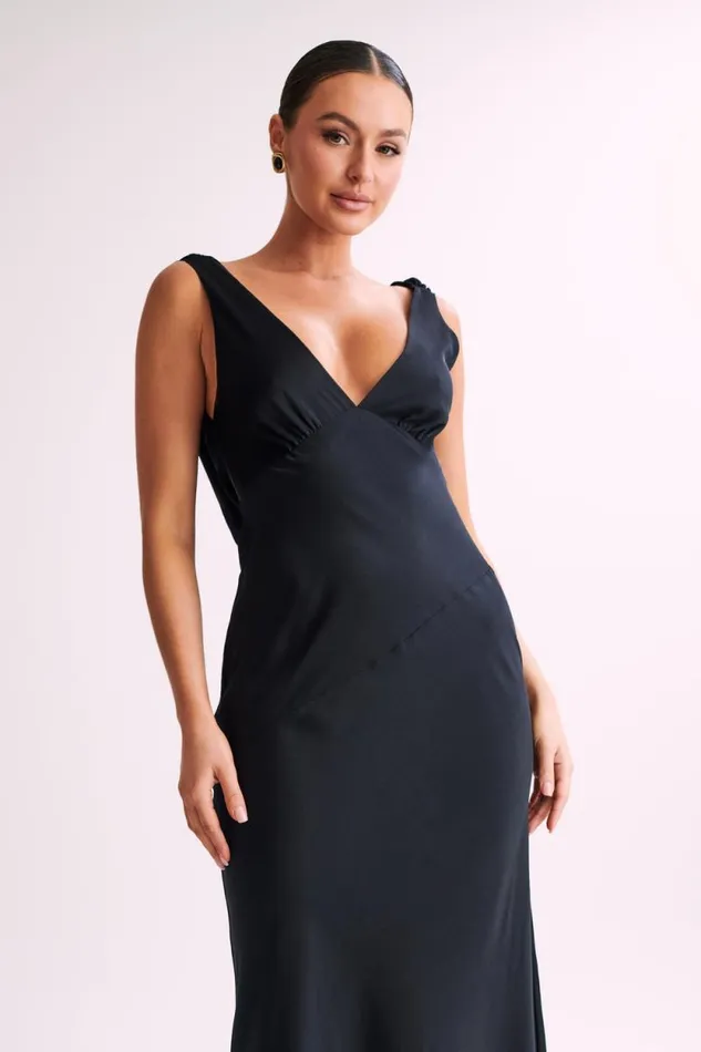 Women Meshki Dresses Nadia Maxi Satin Dress With Back Cowl 8211 Black Women Meshki Dresses Nadia Maxi Satin Dress With Back Cowl 8211 Black