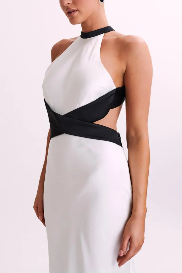 Women Meshki Dresses Nalani Satin Halter Maxi Dress 8211 BlackWhite