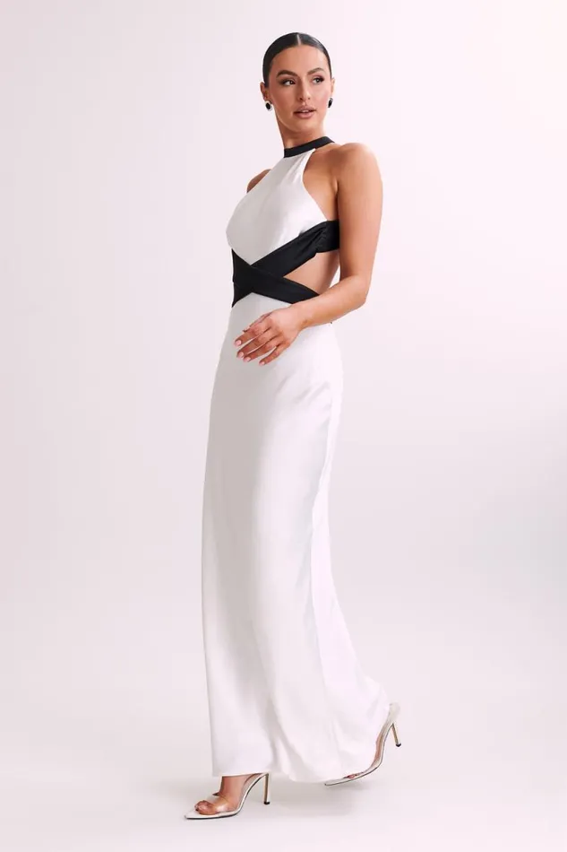 Women Meshki Dresses Nalani Satin Halter Maxi Dress 8211 BlackWhite