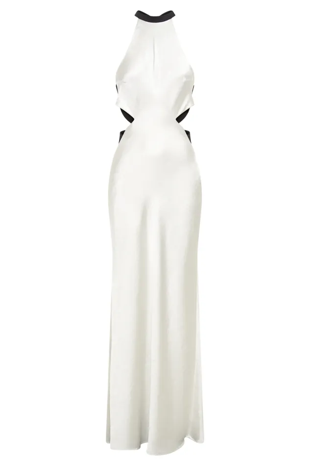 Women Meshki Dresses Nalani Satin Halter Maxi Dress 8211 BlackWhite