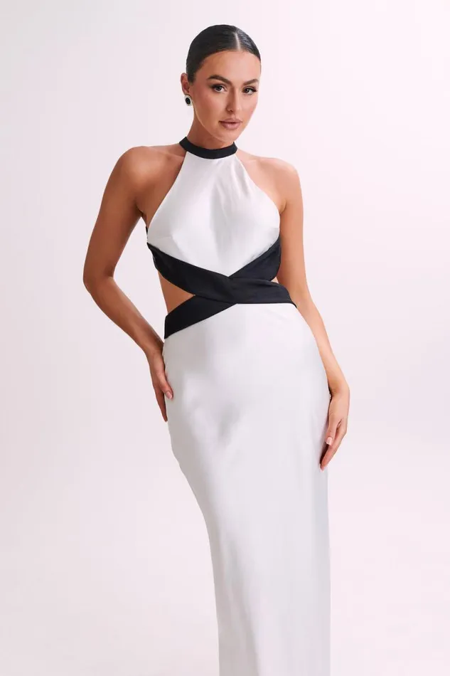 Women Meshki Dresses Nalani Satin Halter Maxi Dress 8211 BlackWhite