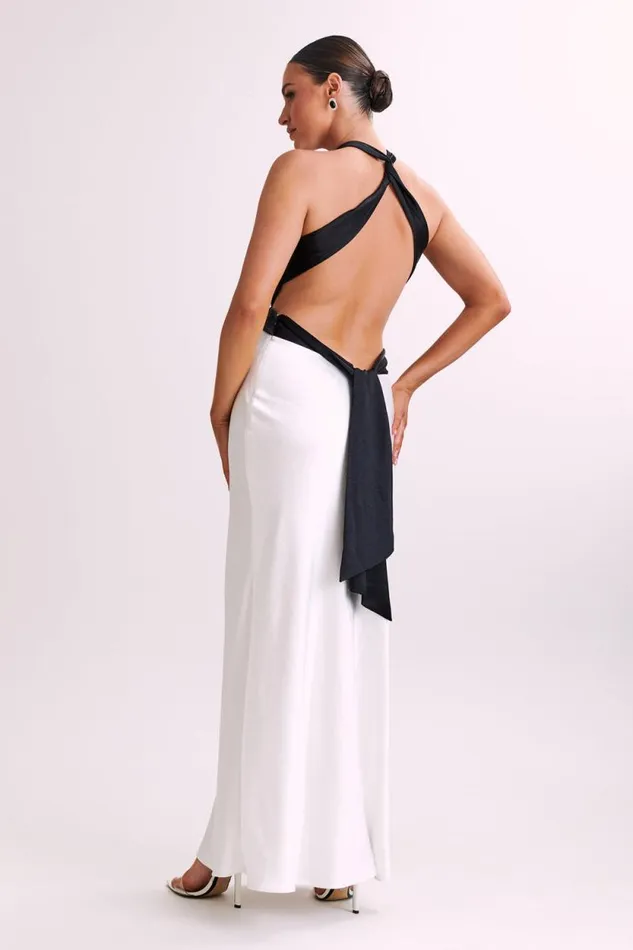 Women Meshki Dresses Nalani Satin Halter Maxi Dress 8211 BlackWhite