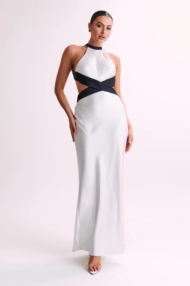 Women Meshki Dresses Nalani Satin Halter Maxi Dress 8211 BlackWhite