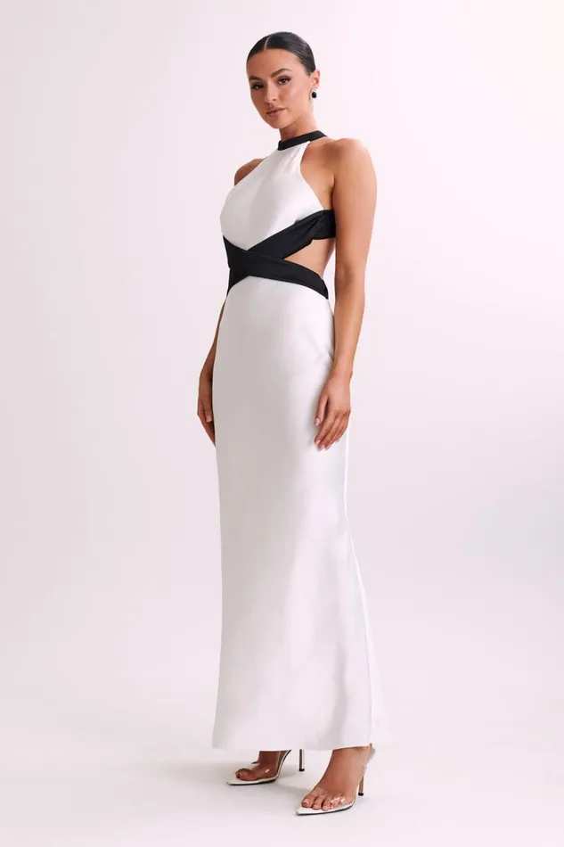 Women Meshki Dresses Nalani Satin Halter Maxi Dress 8211 BlackWhite