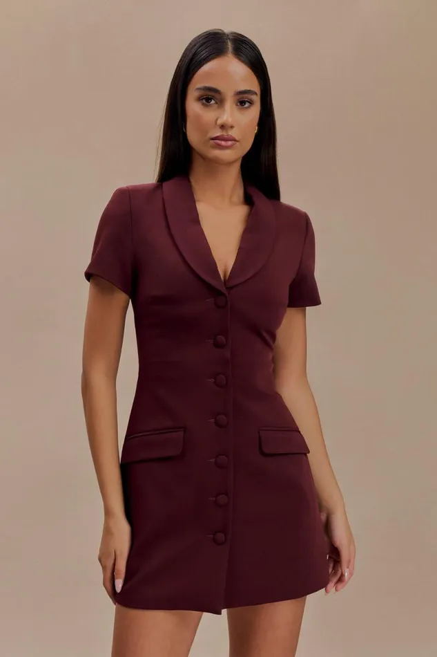 Women Meshki Dresses Paolina Collared Suiting Mini Dress 8211 Plum