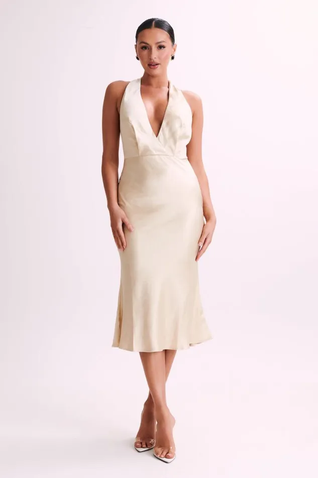 Women Meshki Dresses Terri Satin Cowl Midi Dress 8211 Gold