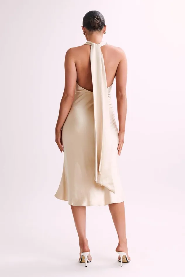 Women Meshki Dresses Terri Satin Cowl Midi Dress 8211 Gold