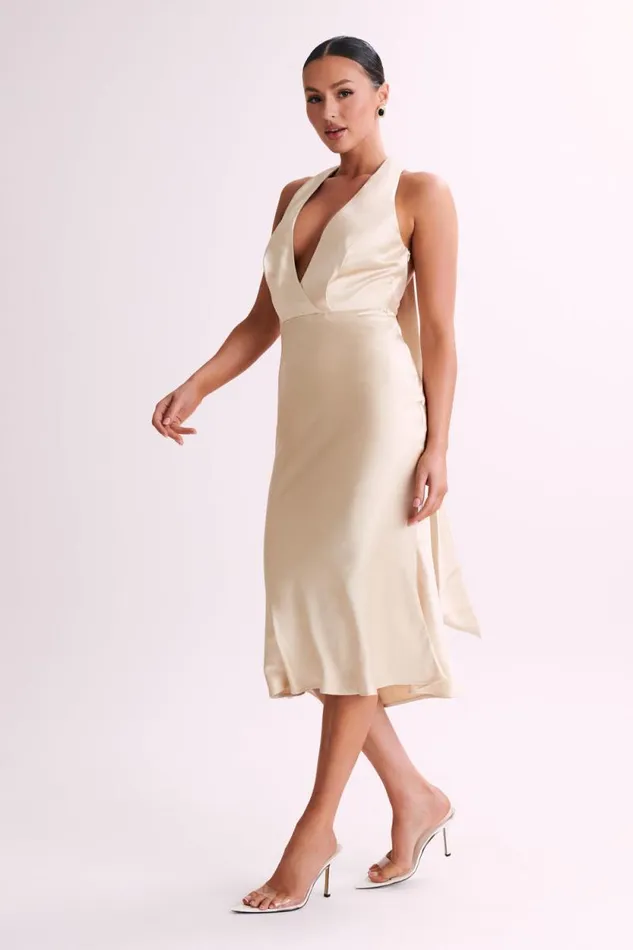 Women Meshki Dresses Terri Satin Cowl Midi Dress 8211 Gold