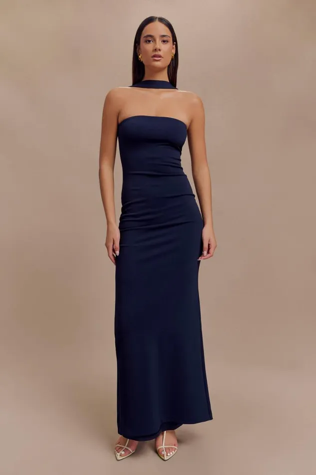 Women Meshki Dresses Velma Halter Collar Maxi Dress 8211 Dark Navy