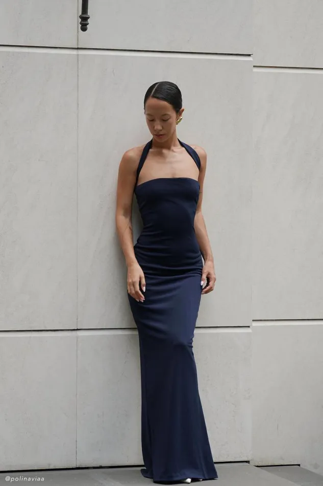 Women Meshki Dresses Velma Halter Collar Maxi Dress 8211 Dark Navy