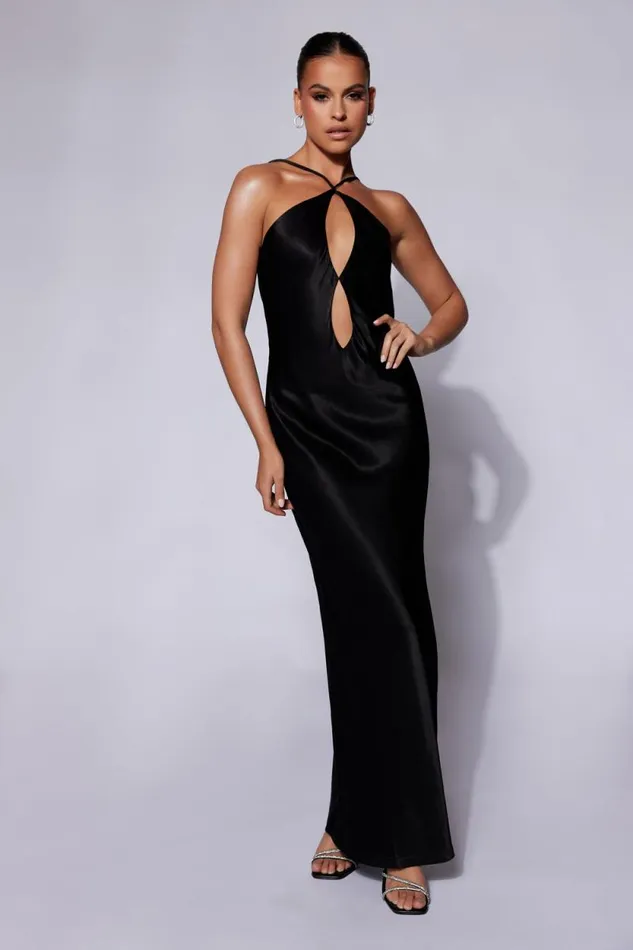 Women Meshki Outerwear Lucia Satin Cut Out Maxi Dress 8211 Black Women Meshki Outerwear Lucia Satin Cut Out Maxi Dress 8211 Black