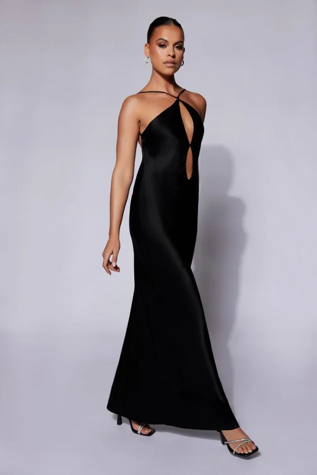 Women Meshki Outerwear Lucia Satin Cut Out Maxi Dress 8211 Black Women Meshki Outerwear Lucia Satin Cut Out Maxi Dress 8211 Black