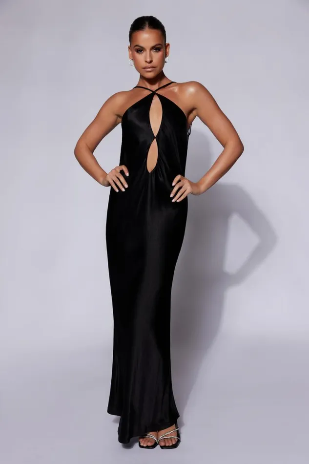 Women Meshki Outerwear Lucia Satin Cut Out Maxi Dress 8211 Black Women Meshki Outerwear Lucia Satin Cut Out Maxi Dress 8211 Black