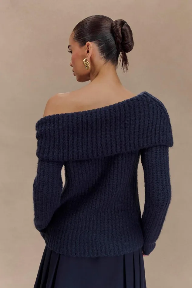 Women Meshki Tops Alicia Off Shoulder Knit Top 8211 Dark Navy