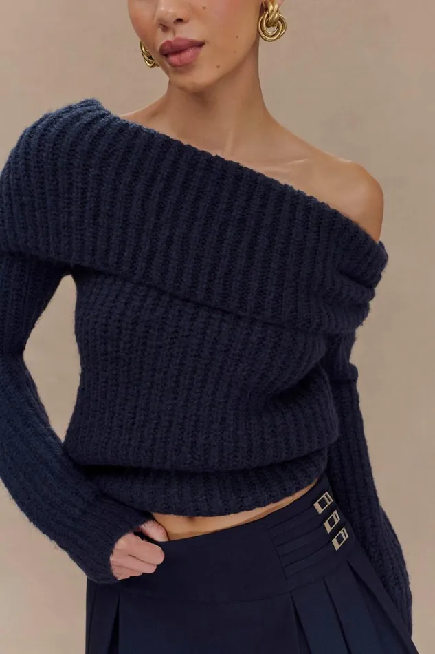 Women Meshki Tops Alicia Off Shoulder Knit Top 8211 Dark Navy
