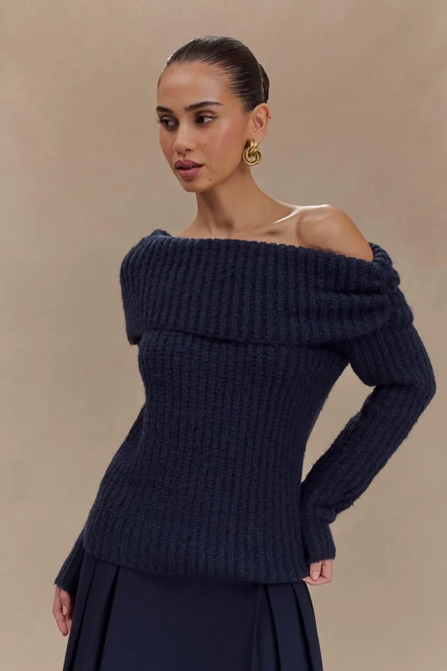 Women Meshki Tops Alicia Off Shoulder Knit Top 8211 Dark Navy