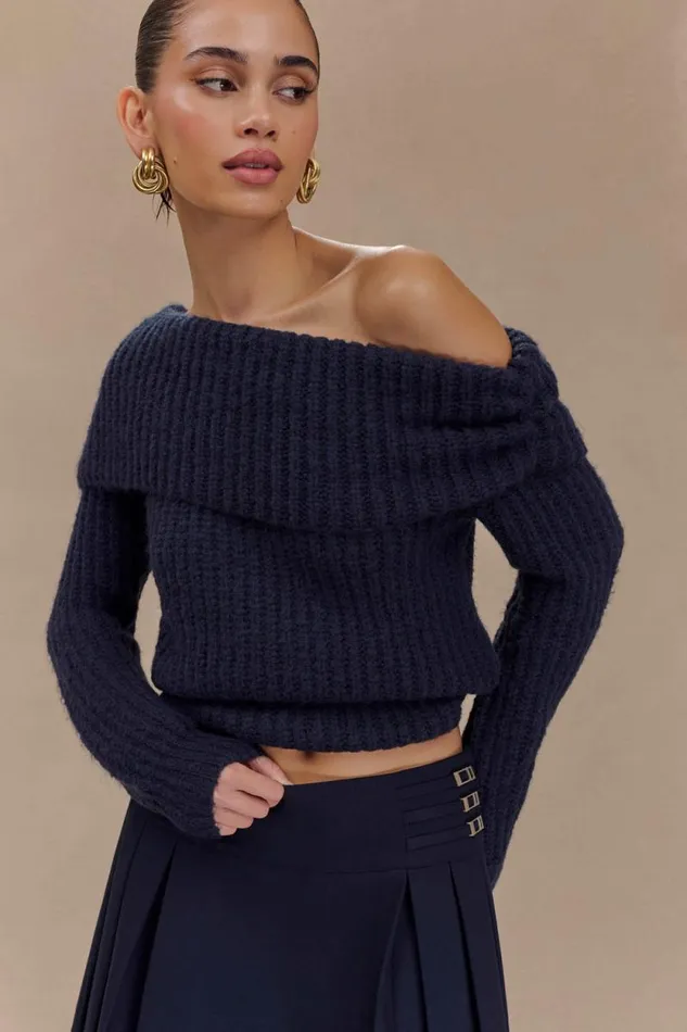 Women Meshki Tops Alicia Off Shoulder Knit Top 8211 Dark Navy
