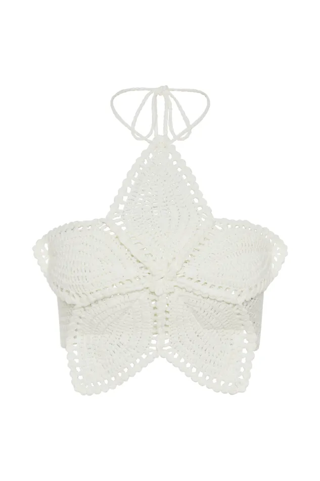 Women Meshki Tops Bailey Floral Crochet Halter Top 8211 Ivory