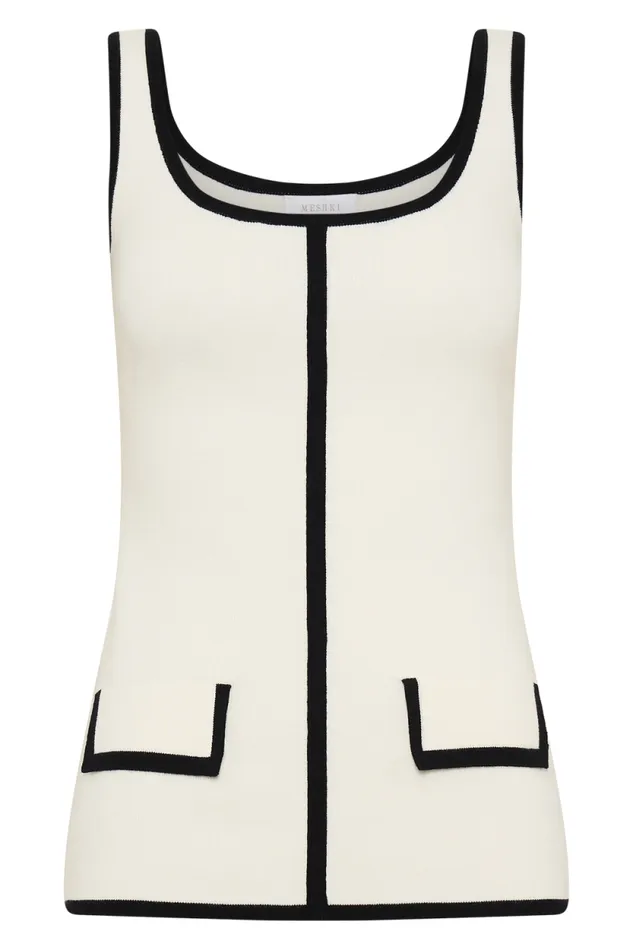 Women Meshki Tops Becky Contrast Knit Top 8211 Ivory and Black