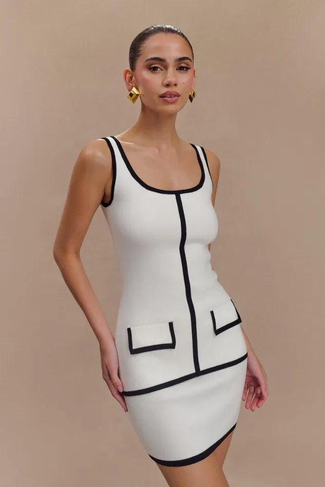 Women Meshki Tops Becky Contrast Knit Top 8211 Ivory and Black