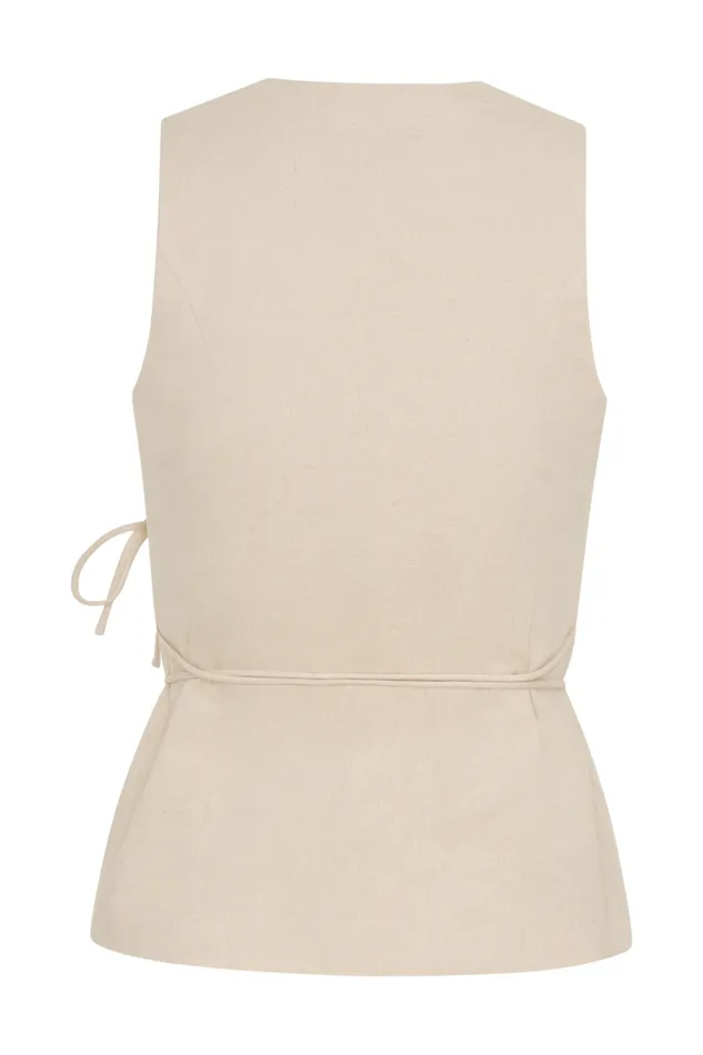 Women Meshki Tops Brandi Linen Sleeveless Wrap Top 8211 Wheat Marle