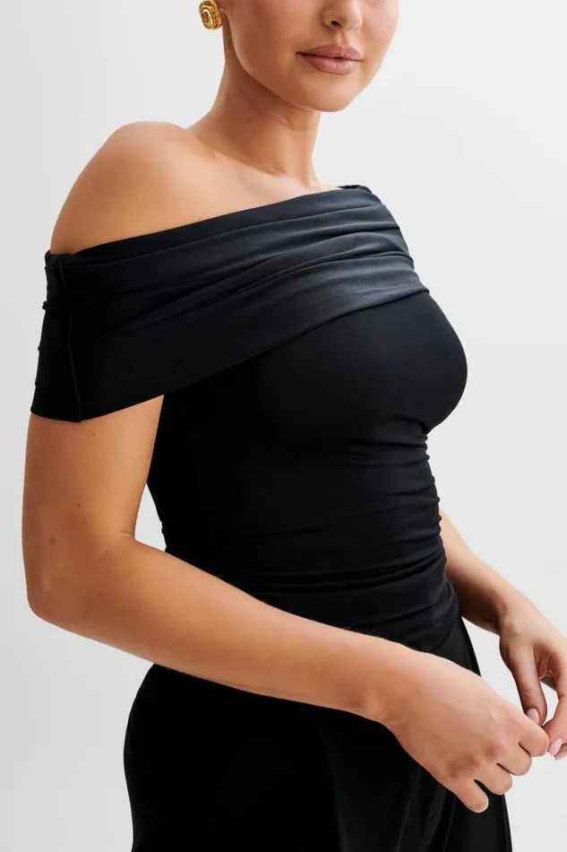 Women Meshki Tops Cassandra Off Shoulder Slinky Top 8211 Black