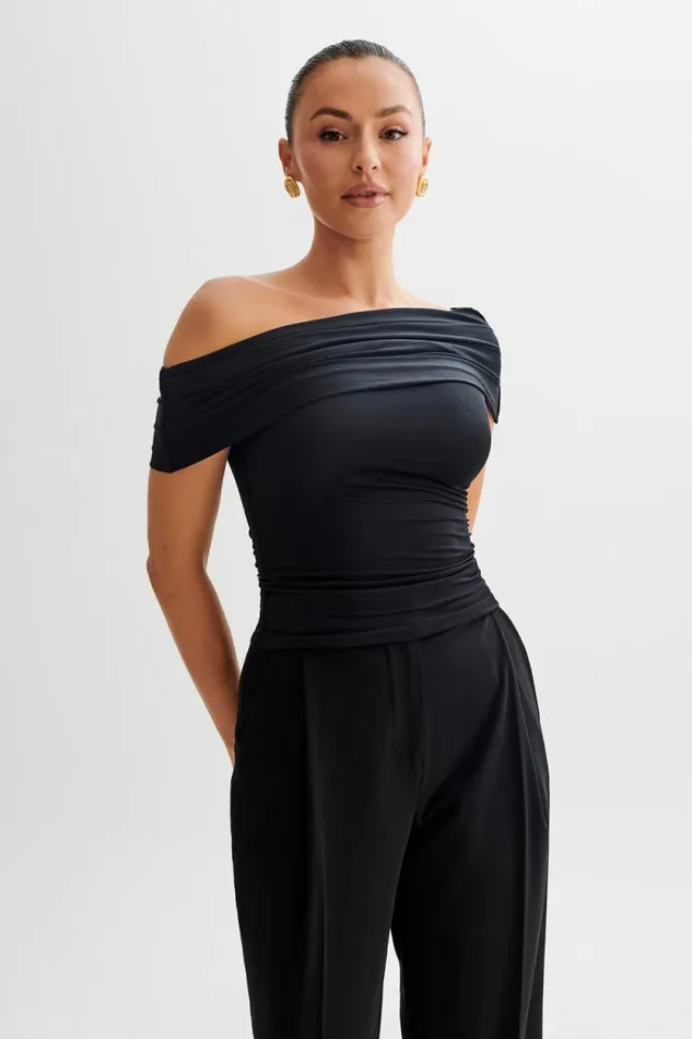 Women Meshki Tops Cassandra Off Shoulder Slinky Top 8211 Black