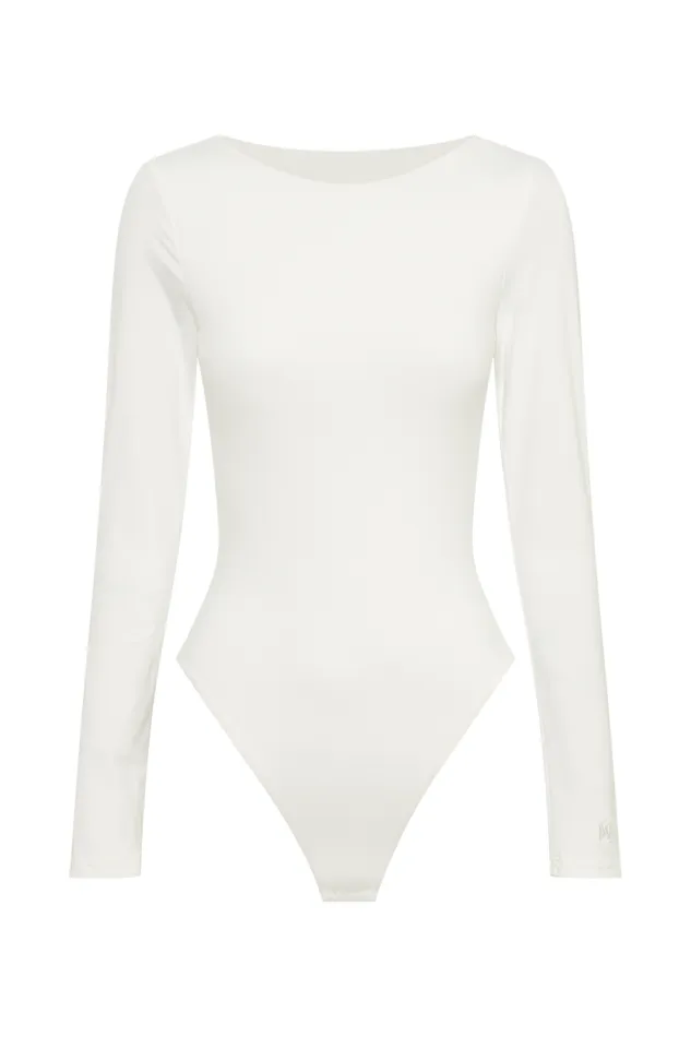 Women Meshki Tops Cheyenne Long Sleeve Plunge Back Bodysuit 8211 White Women Meshki Tops Cheyenne Long Sleeve Plunge Back Bodysuit 8211 White
