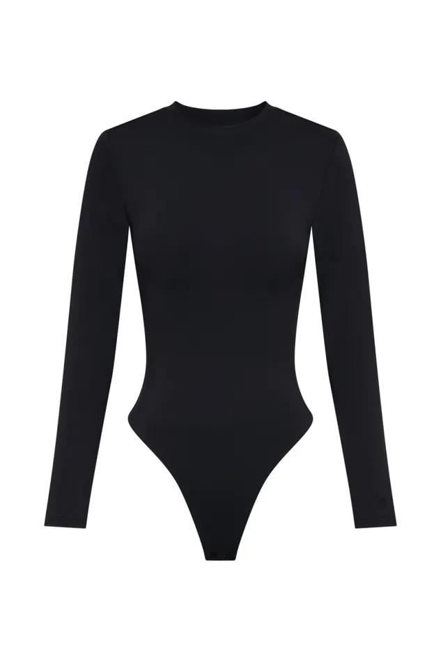 Women Meshki Tops Delilah Long Sleeve Crew Neck Bodysuit 8211 Black