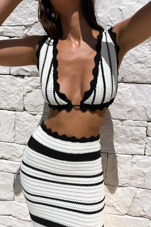 Women Meshki Tops Jadia Contrast Crochet Bralette 8211 BlackWhite