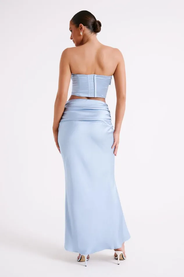 Women Meshki Tops Khalani Ruched Strapless Satin Top 8211 Ice Blue