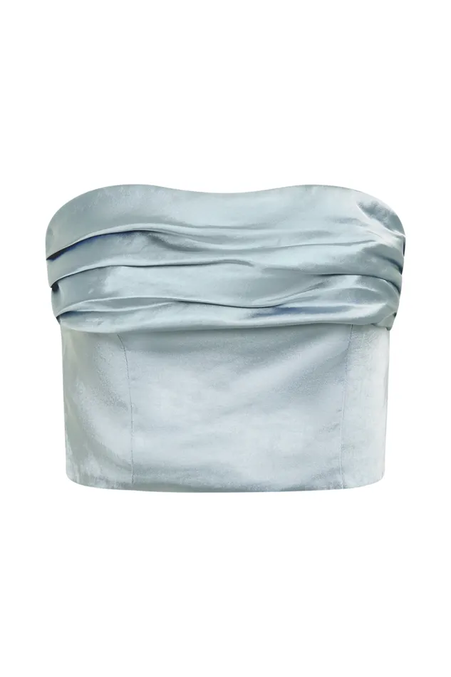 Women Meshki Tops Khalani Ruched Strapless Satin Top 8211 Ice Blue