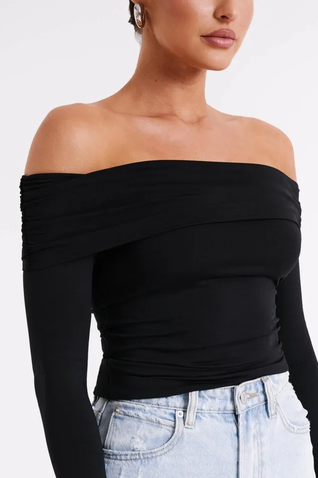 Women Meshki Tops Lucinda Recycled Nylon Off Shoulder Top 8211 Black