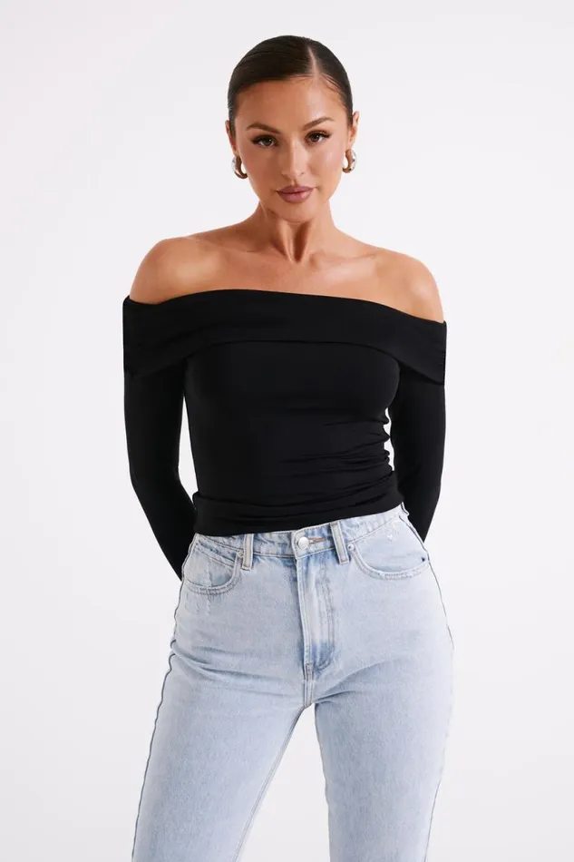 Women Meshki Tops Lucinda Recycled Nylon Off Shoulder Top 8211 Black