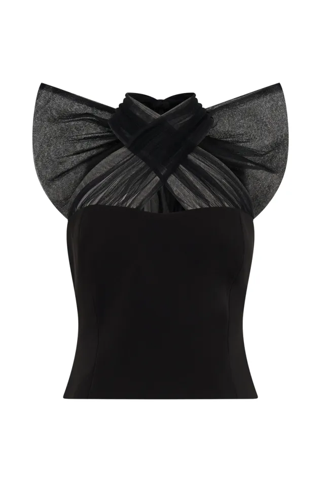 Women Meshki Tops Maryam Tulle Bow Top 8211 Black