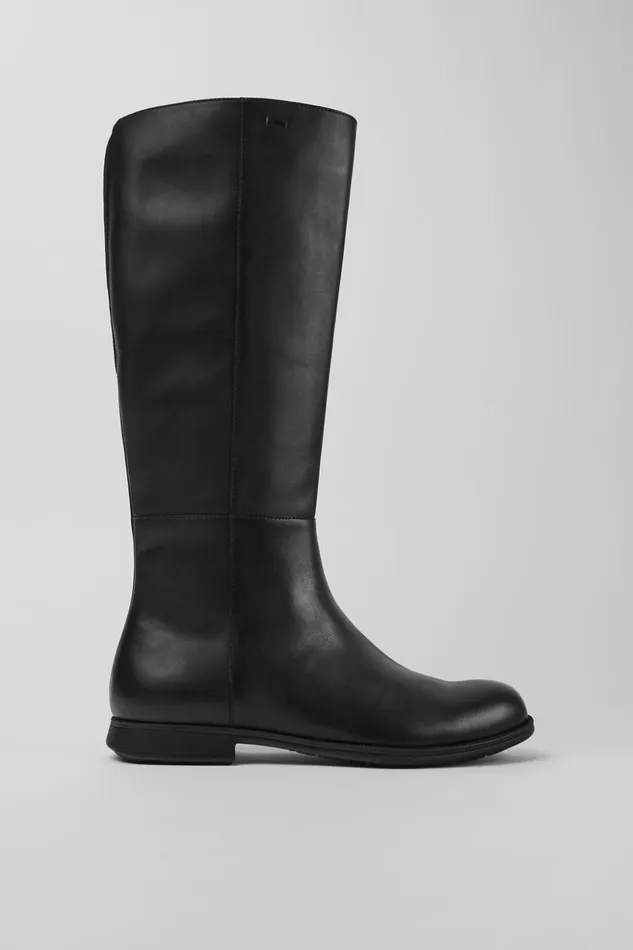 Women Mil Black Leather And Textile Black Boots Camper Boots