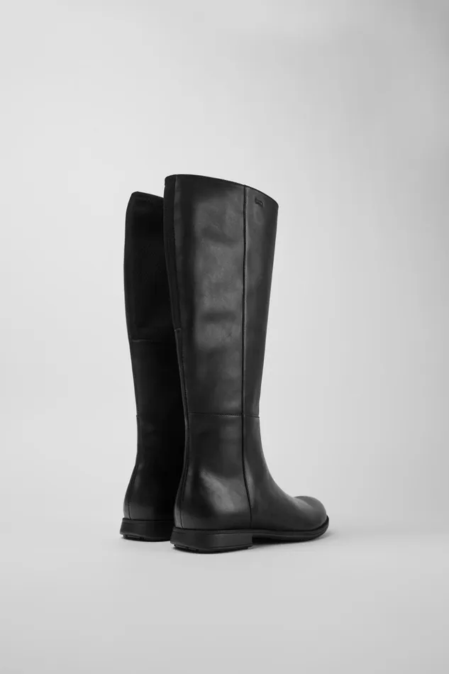 Women Mil Black Leather And Textile Black Boots Camper Boots