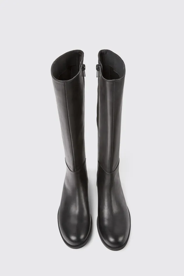 Women Mil Black Leather And Textile Black Boots Camper Boots