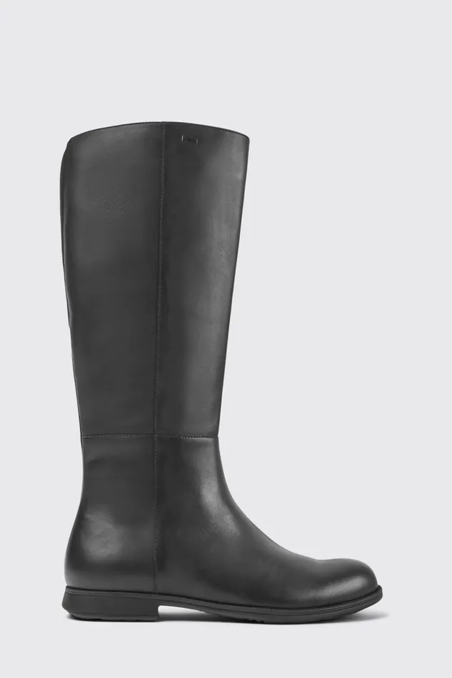 Women Mil Black Leather And Textile Black Boots Camper Boots