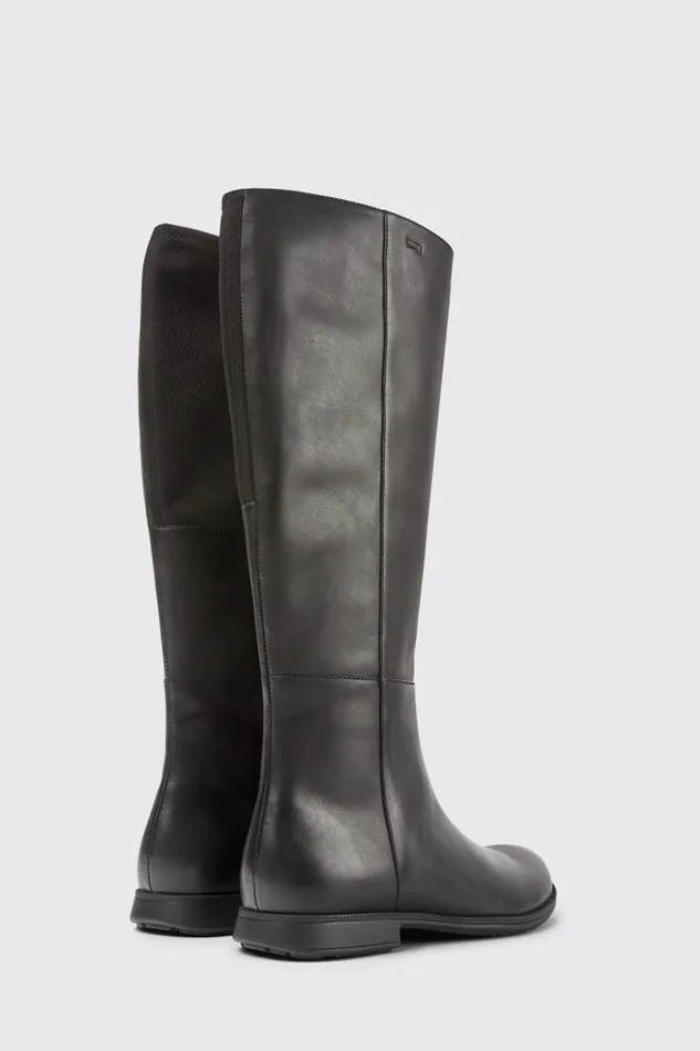 Women Mil Black Leather And Textile Black Boots Camper Boots