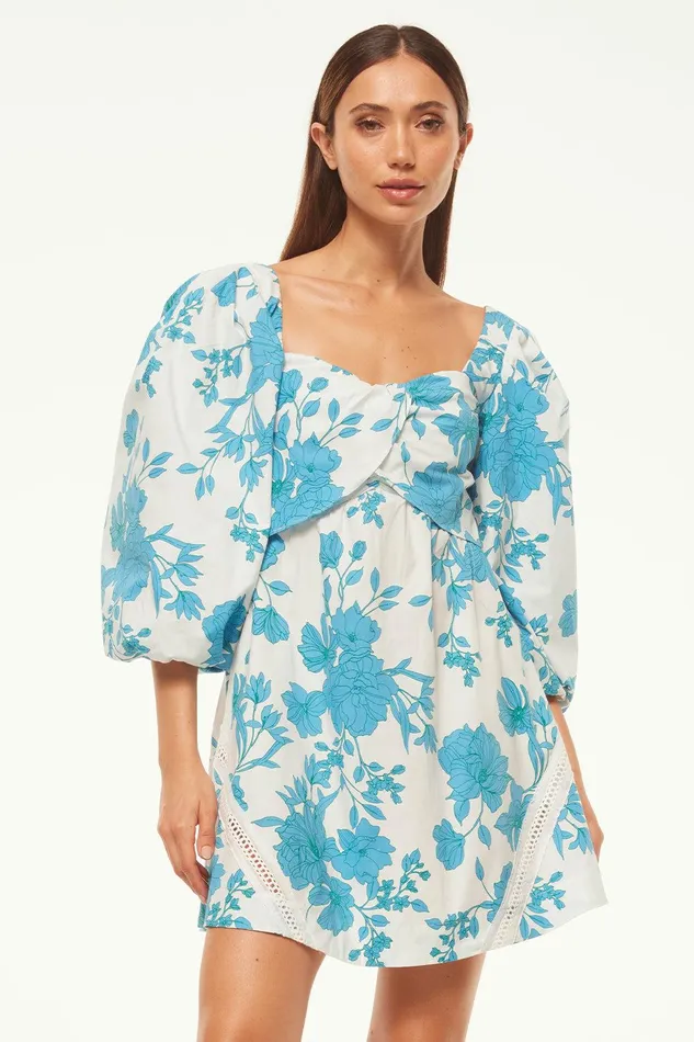 Women MISA Los Angeles Dresses GIADA DRESS Turquoise Flora Poplin