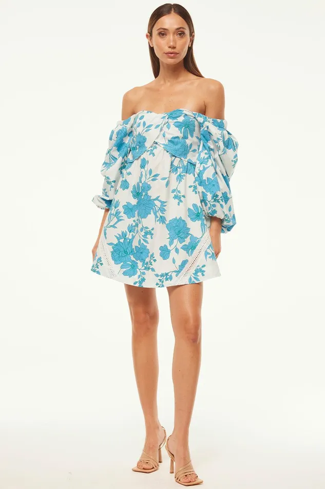 Women MISA Los Angeles Dresses GIADA DRESS Turquoise Flora Poplin