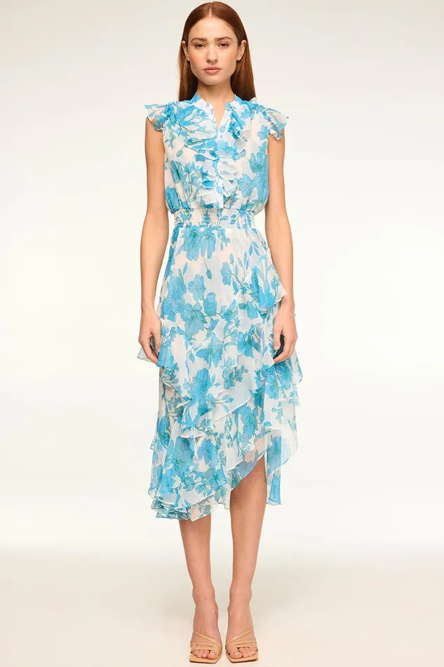Women MISA Los Angeles Dresses ILYSA DRESS Turquoise Flora Chiffon