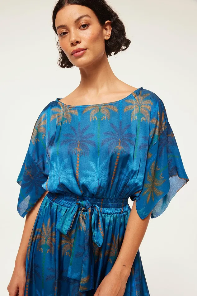 Women MISA Los Angeles Dresses MARTINA DRESS Cobalt Palms Mix