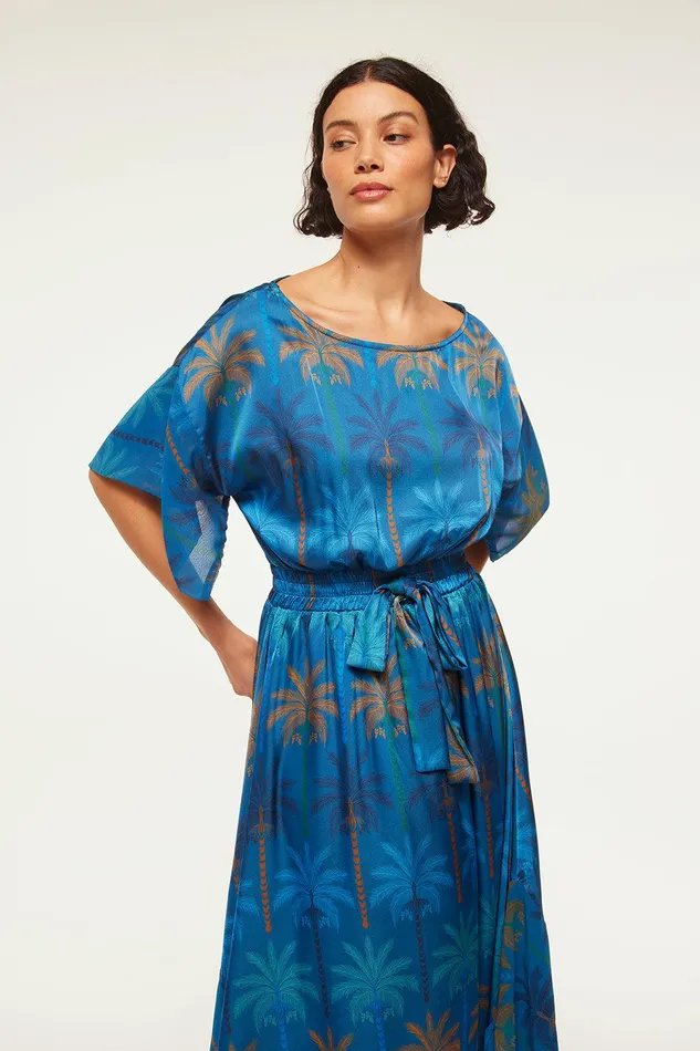 Women MISA Los Angeles Dresses MARTINA DRESS Cobalt Palms Mix